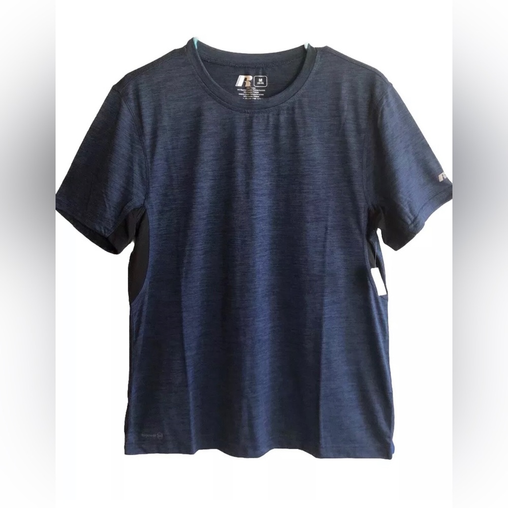 RUSSELL Mens Dri Power 360 T-Shirt Size Med 38-40 Blue Black Underarm Insert New